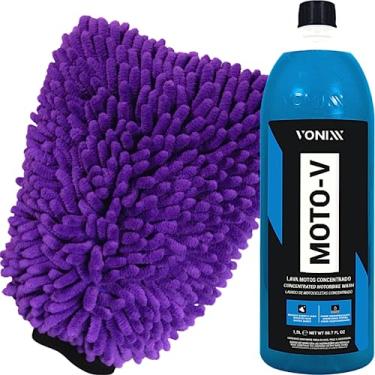 Imagem de Moto-v 1,5L Shampoo Desengraxante Para Lavar Moto Vonixx Luva Microfibra Zacs