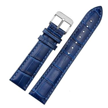 Imagem de DFAMIN 12 14 16 18 19 20 21 22 23mm Cor azul pulseira de couro genuíno pulseira de relógio masculino e feminino para cidadão Rossini pulseira de relógio (cor: prata azul real, tamanho: 14mm)