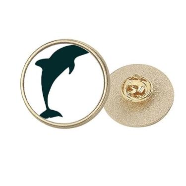 Imagem de Broche de golfinho dócil oceano azul redondo de metal dourado, Medium, não aplicar