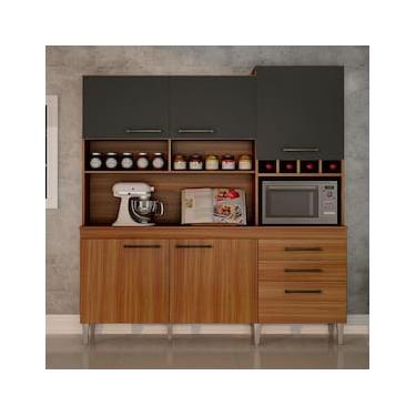 Imagem de Cozinha Compacta CHF Móveis Ébano em MDP 15mm com Adega, 6 Portas, 2 Gavetas e 3 Prateleiras - 181,5cm de largura