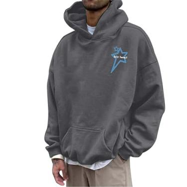 Imagem de Moletons com capuz masculinos tricotados com estampa de faísca estampada casual leve moletom com capuz urbano manga longa pulôver tops, Cinza, 3X-Large