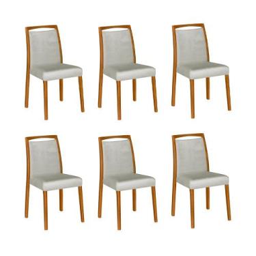 Imagem de Kit 6 Cadeiras De Jantar Luxo Estofadas Jade Linho Cinza Base Madeira