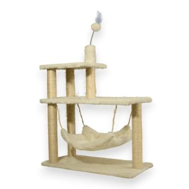 Imagem de Arranhador Gato Triplo Cama Grande com Brinquedo Creme