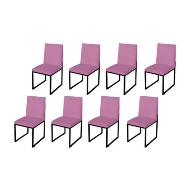 Imagem de Kit 8 Cadeira Para Sala De Jantar Trendy Base Metálica Preto Suede Rose