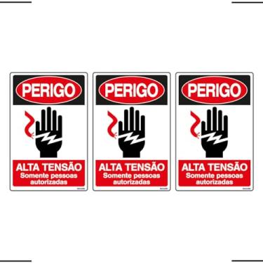 Imagem de Combo 3 Placas De Sinalização Perigo Alta Tensão Somente Pessoas Autorizadas 20x30 Ekomunike - S-217/3 F9e