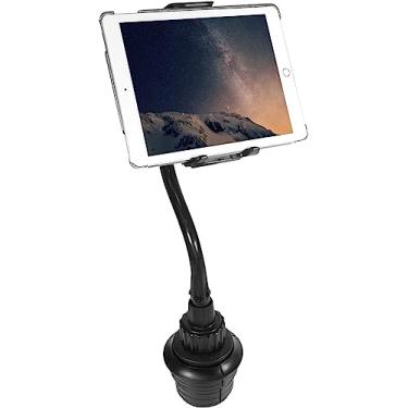 Imagem de Suporte para celular e tablet Macally 2 em 1 para suporte de copo – Base giratória ajustável de 30,48 cm e pescoço de ganso flexível e base giratória de 360° – celular, tablet, suporte para iPad para carro – Cabe em dispositivos de até 20,32 cm de la
