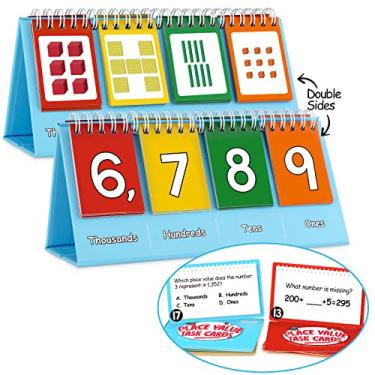 Imagem de Aizweb Student Place Value Flip Chart - Math Manipulatives K-3 for Elementary Classroom - Double-Sided with Whole Numbers and Base Ten Blocks