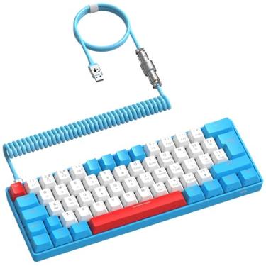 Imagem de ZIYOU LANG Mini teclado mecânico para jogos RK-T60 com fio, com retroiluminação arco-íris, 62 teclas, ABS, design ergonômico, cabo aviador enrolado para PS4/PC/WIN gamer (interruptor azul/vermelho)