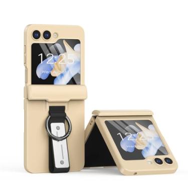 Imagem de Capa de telefone rígida para PC galvanoplastia para Samsung Galaxy Z Flip 5 Flip5 Prevenção de queda Capa de suporte de dobradiça de mola, dourada, para Galaxy Z Flip5