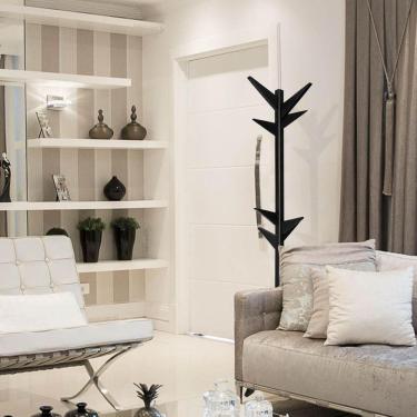 Imagem de Mancebo Chão Reticulado Madeira Com Arara De Roupas E Bolsa