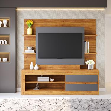 Imagem de Estante Home para TV até 50 Polegadas 2 Gavetas Modena Viero - Mel/Cinza