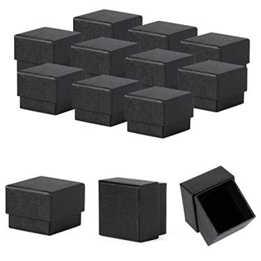 Imagem de Sdootjewelry Caixa de anel, 4 cm x 4 cm x 4 cm, caixas de anel de brinco Kraft, 20 caixas de presente de joias de papelão, caixa de presente preta pequena com espuma para casamento