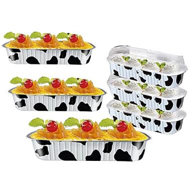 Imagem de OUKEYI Mini formas de pão de folha de alumínio de 200 ml com tampas, formas retangulares para assar, formas de muffin, formas de assar, reutilizáveis, mini formas de assar, suportes para bolos, pão,