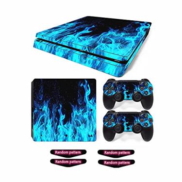 Imagem de Adesivo decalque para Ps4 Slim, capa adesiva de vinil de corpo inteiro para console e controle PlayStation 4 Slim (inclui 4 adesivos de barra de luz) (PS4 Slim, Blue Fire)