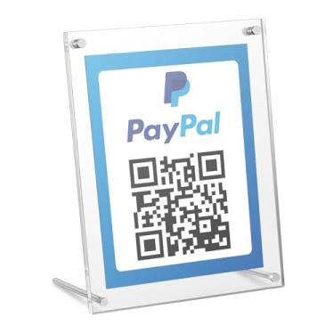 Imagem de Kevenal Placas de código QR, menu de código QR transparente de 15 x 20 cm com suporte de metal, suportes de acrílico para aplicativos de dinheiro - 1 pacote