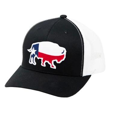 Imagem de Red Dirt Hat Company Boné snapback ajustável com patch animal, Preto/Branco - Texas Buffalo, 0