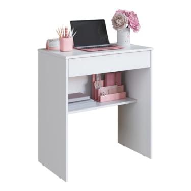 Imagem de Escrivaninha Pequena Para Escritório Em Casa Com Gavetas E Prateleira De Armazenamento, Branca