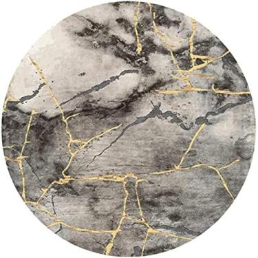 Imagem de Tapete redondo cinza preto e dourado moderno 80 cm 100 cm 120 cm 140 cm 160 cm 180 cm 200 cm Quarto Tapetes para área de sala de estar Tapete antiderrapante para decoração de piso, diâmetro