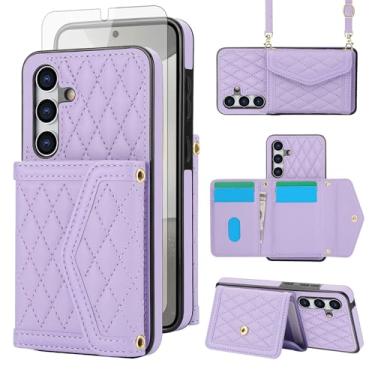 Imagem de Asuwish Capa de celular para Samsung Galaxy S24 Plus S24+ 5G carteira celular com protetor de tela de vidro temperado bloqueio RFID suporte de cartão de crédito alça transversal S24plus 24S + S 24 24+