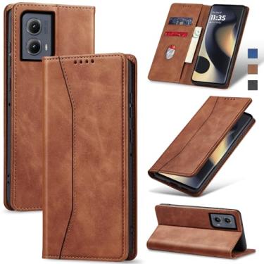 Imagem de Jasonyu Flip Carteira Capa para Motorola Edge (2024),Capinha Folio Magnética de Couro com Suporte para Cartão,Suporte para Chute - Protetora Durável de TPU à Prova de Choque para Telefone,Marrom
