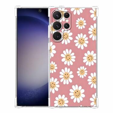 Imagem de Capa para celular Smile Face Daisy compatível com Samsung Galaxy S23 Ultra, hippie indie rosa estética flor para homens e mulheres, capa à prova de choque de TPU macio para Galaxy S23 Ultra
