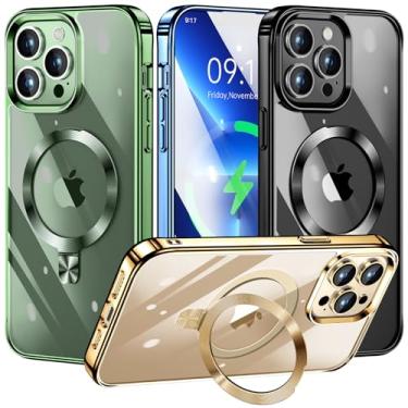 Imagem de [Anel de CD compatível com suporte invisível MagSafe] Capa magnética para iPhone 13 Pro Max, [para-choque galvanizado não amarelo][parece um iPhone nu] Capa fina transparente com suporte para