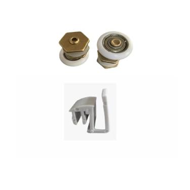 Imagem de Kit com 2 Roldanas Excêntricas de Latão e 1 Guia Deslizante em Nylon para Box de Vidro Temperado 8mm – Fácil Instalação, Cores Branco, Preto, Bronze e Cinza – Alta Durabilidade