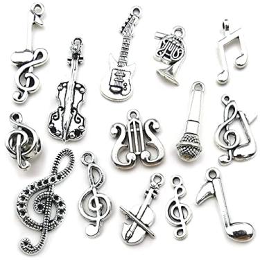 Imagem de Amuletos de metal musical a granel 70 mistos para fazer joias, pulseira, colar, pingente, chaveiro, scrapbook, faça você mesmo