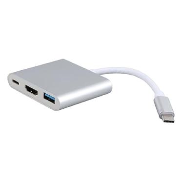 Imagem de Hub USB C (3/in/1) Com Tela HDMI 4K, 5 Gbps e 1 Porta PD de 60 W, Liga de Alumínio, para Unidade Flash USB, Disco Rígido, Mouse, Teclado, TV, Projetor e Outros Dispositivos USB