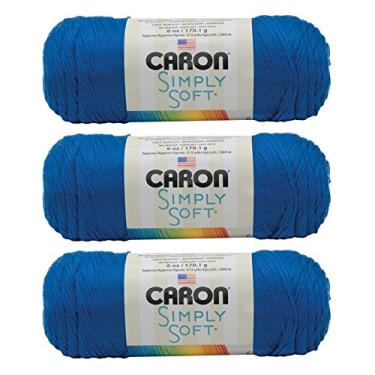 Imagem de Caron Pacote com 3 fios Simply Soft – (4) calibre médio 100% acrílico – 85 g – azul royal – lavar e secar na máquina