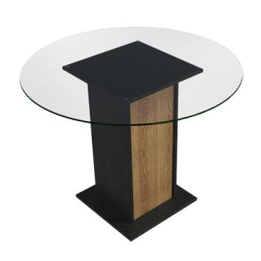 Imagem de Mesa de Jantar Redonda Madesa 5324 com Tampo de Vidro - Preto/Rustic, 