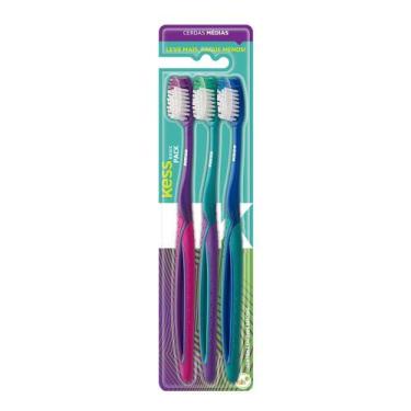 Imagem de Pack c/ 3 Escovas Dentais Basic Plus Cerdas Médias Kess
