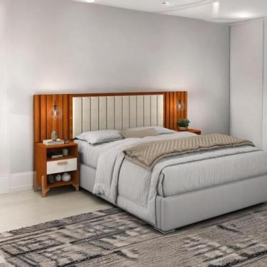 Imagem de Cabeceira Estofada King Vancouver Cinamomo e Off White Ripado - Mobili