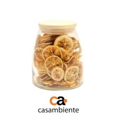 Imagem de Kit 2 Pote De Vidro 450ml Redondo Mantimento Hermético Tampa Bambu - C