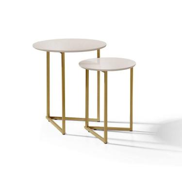 Imagem de Mesa Lateral Pé De Ferro Estilo Industrial Dourado/off White