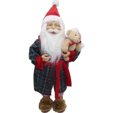 Imagem de Boneco Papai Noel Pijama Roupão Decoração Com Ursinho 50cm - Genérico