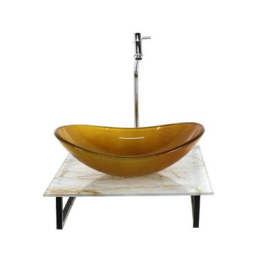 Imagem de Kit Cuba Vidro Oval 10Mm Tampo Vidro 40Cm X 40Cm Mármore - Cubas E Gab