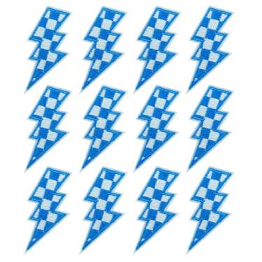 Imagem de SaktopDeco 12 peças de patch de relâmpago xadrez azul relâmpago ferro no parafuso patch de corrida bordado para chapéus faça você mesmo bolsas roupas