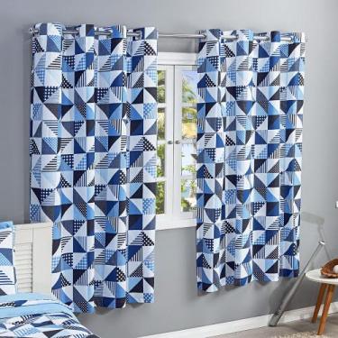 Imagem de Cortina Estampada 2,00m x 1,80m para Varão - Azul Royal - Bordados Fin