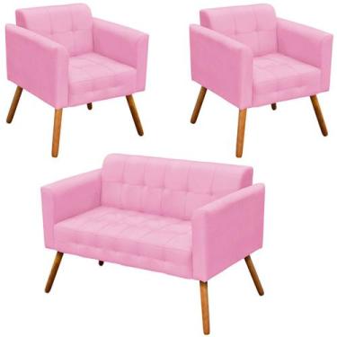 Imagem de Conjunto 2 Poltronas e 1 Namoradeira Pés Palito Karen Suede Rosa G19 -