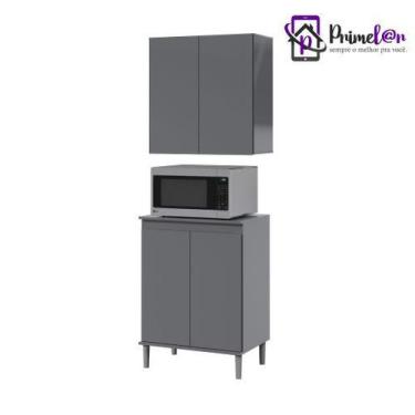 Imagem de Conjunto Armário Aéreo e Balcão Microondas Para Cozinha 02 Portas EJ -