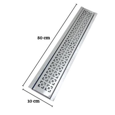 Imagem de Ralo Pluvial 10cm x 50cm Inox Dubai com Tela e Suporte - Ficone & Reis