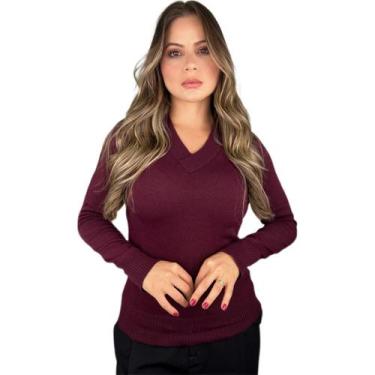 Imagem de Blusa Trico Basica De Frio Feminina Decote V Manga Longa - Calu Tricot