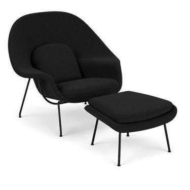 Imagem de Poltrona com Puff Womb Chair Base Preta Bouclê - Decorato Móveis, Pret