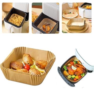 Imagem de Forro de papel manteiga Air Fryer, 50 peças de papel manteiga antiaderente quadrado, resistente a óleo, grau alimentício descartável, sem alvejante, frigideira, fritadeira à prova de óleo, assar