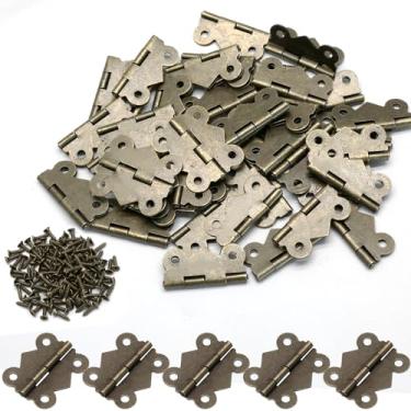 Imagem de Murtenze 50 peças de dobradiças decorativas antigas, dobradiças pequenas de borboleta, dobradiças de caixa de joias, ferragens com parafusos de montagem para armários de madeira vintage, caixa de