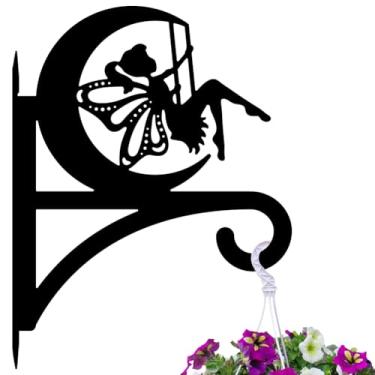 Imagem de peacoblue Ganchos de ferro para pendurar plantas internas ao ar livre, vasos de samambaias, lanterna, alimentador de pássaros, sinos de vento, 30,5 x 40,6 cm, suporte de parede de metal resistente ao