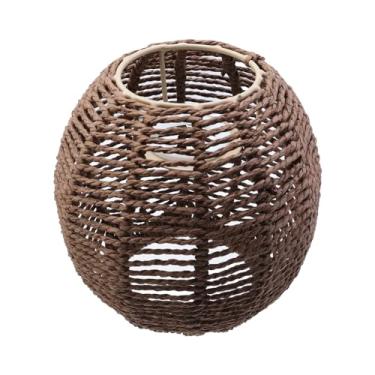 Imagem de Wealrit Candeeiro pendente de vime trançado abajur lustre 15 cm x 14 cm para decoração de casa (marrom)