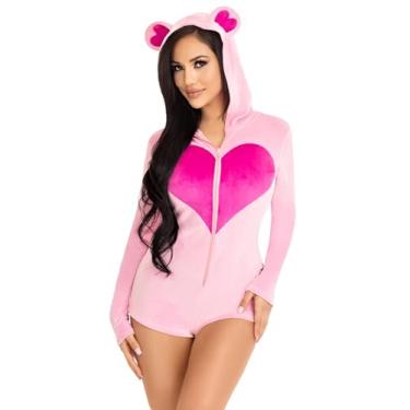 Imagem de Leg Avenue Macacão feminino Tiere Sweetheart Bear de veludo, PP (rosa)