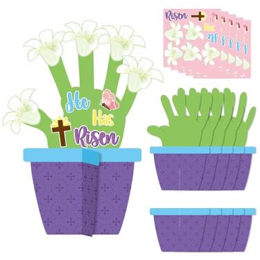 Imagem de WATINC 24 Pack Easter Jesus He is Risen Handprint Flower Craft Kit, Make Your Own Religious Lily Cross Decorations, DIY Christian Flower Pot Gift Sunday School Classroom Home Party Activities for Kids
